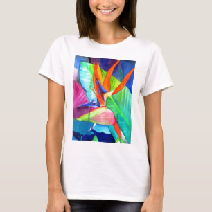 Camiseta Ave do Paraíso Strelitzia, arte tropical floral