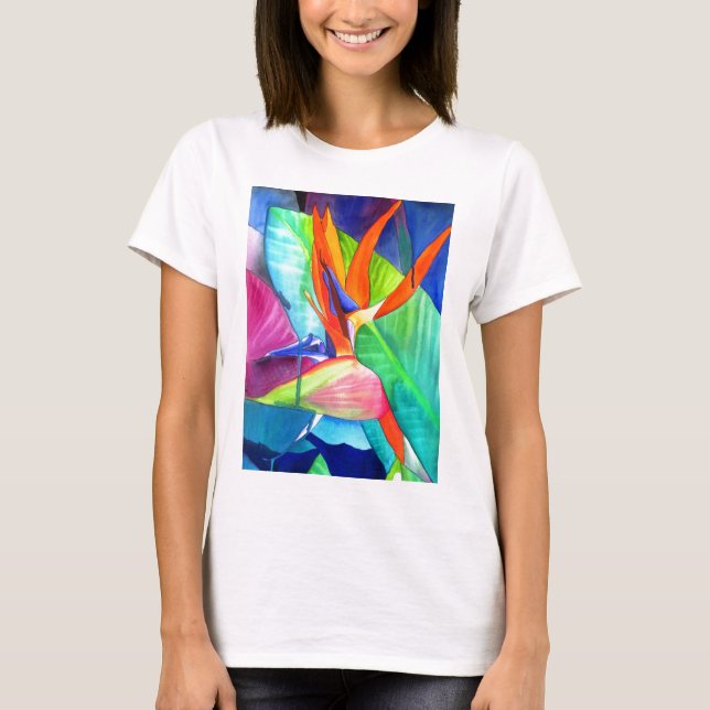 Camiseta Ave do Paraíso Strelitzia, arte tropical floral (Frente)