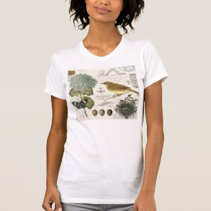 Camiseta ave e ninho francês de colheita moderna