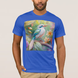 Camiseta Ave Fantasia de Asa de Azul Iridescente com Topete