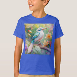 Camiseta Ave Fantasia de Asa de Azul Iridescente com Topete