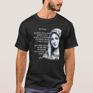 Camiseta Ave latina Mary Abençoada Mãe Rosada Oração Premi