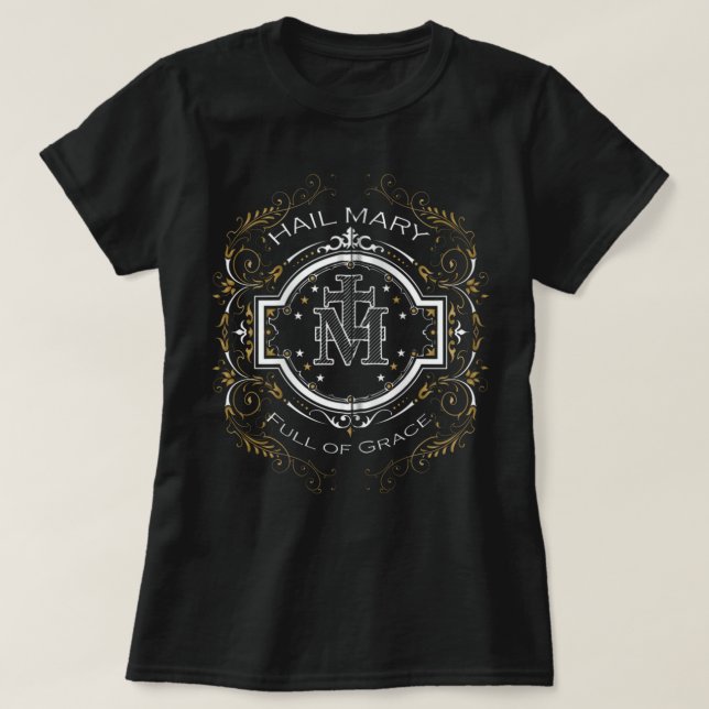 Camiseta Ave Maria Cheio de Graça Oração Nossa Mãe Abençoad (Frente do Design)