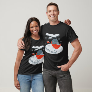 Camiseta Ave-tremoço-de-inverno e bagas-touro-vermelhas T-S