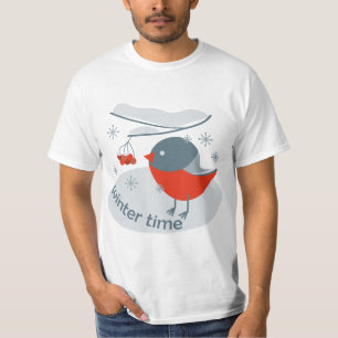 Camiseta Ave-tremoço-de-inverno e bagas-touro-vermelhas T-S