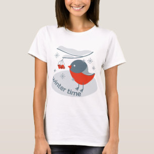 Camiseta Ave-tremoço-de-inverno e bagas-touro-vermelhas T-S