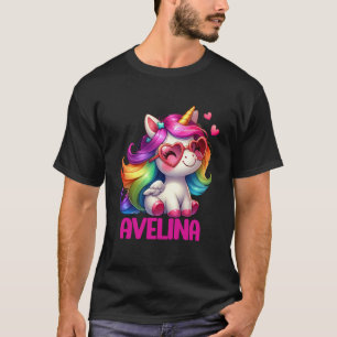 Camiseta Avelina Nome Personalizado Unicórnio Colorido Mulh