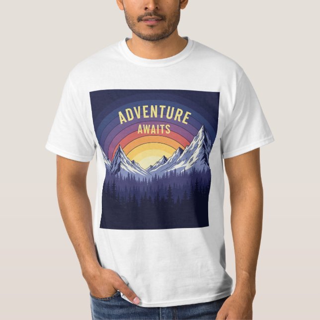 Camiseta Aventura Aguarda Montanha Sunset Retro Hiking (Frente)