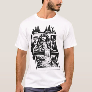 Camiseta Aventura ao Ar Livre Câmera Vintage & Caminhada