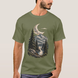 Camiseta Aventura ao Ar Livre no Lago da Montanha ao Luar