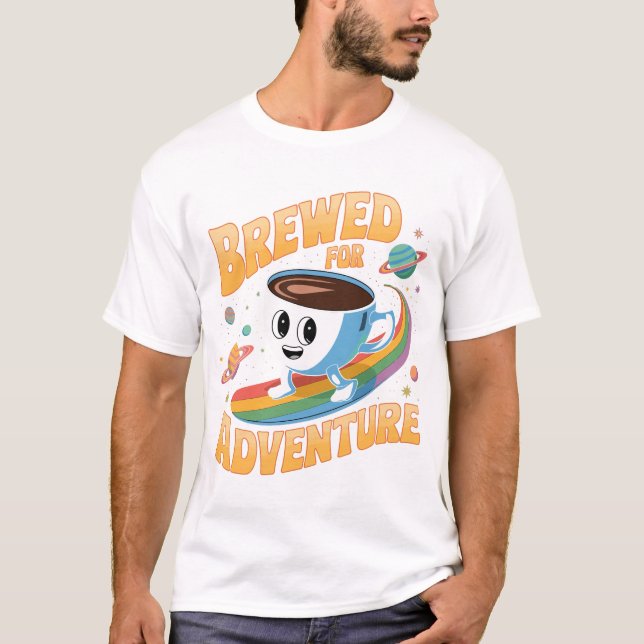 Camiseta Aventura - Café Vibrante no Espaço (Frente)