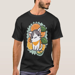 Camiseta Aventura Citrina Laranja Fofa do Gato Neko Sortudo