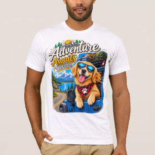 Camiseta Aventura com Golden Retriever Espera Viagem de Car