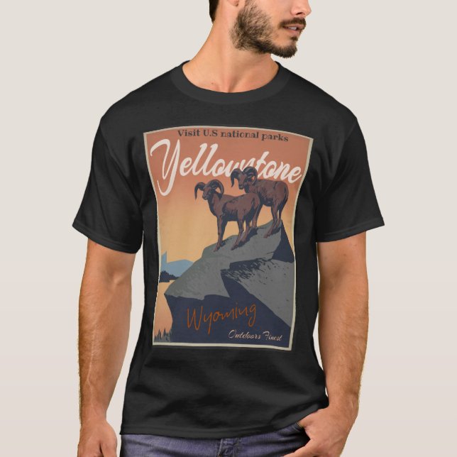 Camiseta aventura das montanhas da safra Yellowstone (Frente)