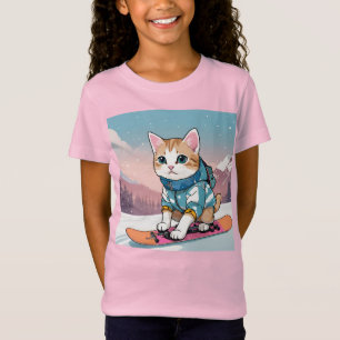 Camiseta Aventura de Animação de Gato Snowboard