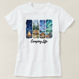 Camiseta Aventura de aquarela da vida de camping com árvore