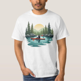 Camiseta Aventura de Caiaque no Lago Montanha Pôr do Sol ao
