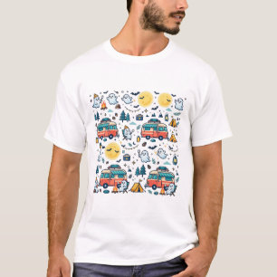 Camiseta Aventura de camping de Halloween sob a luz da lua
