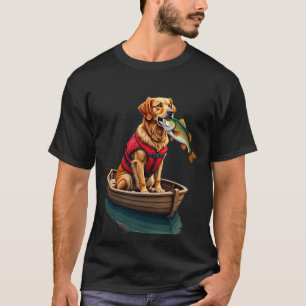 Camiseta Aventura de Pesca com Golden Retriever - Barco com