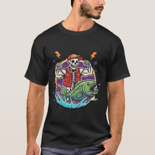 Camiseta Aventura de pesca de esqueleto Halloween engraçado