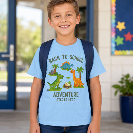 Camiseta Aventura de Volta às Aulas Começa Aqui Dinossauro