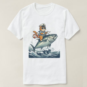 Camiseta Aventura do Capitão do Mar Gato Pesca Vintage