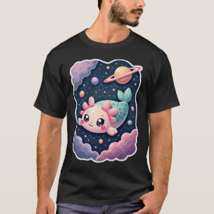 Camiseta Aventura Espacial do Axolote Galáctico Kawaii Gato