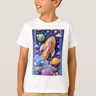 Camiseta Aventura Espacial Fofa 3D Foguete Vertical
