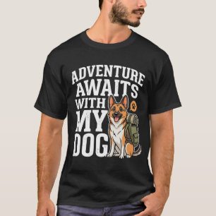 Camiseta Aventura Espera Com Minha Cachorro Hiking