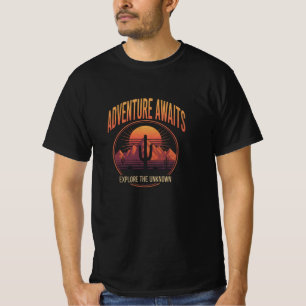 Camiseta Aventura Espera - Deserto Vintage Pôr do Sol & Mon