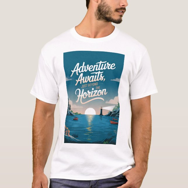 Camiseta Aventura espera, logo além do horizonte (Frente)