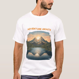 Camiseta Aventura Espera Reflexo do Lago ao Pôr do Sol na M