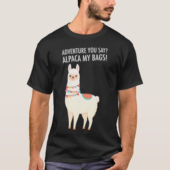 Camiseta Aventura eu vou alpaca As minhas Bolsas Engraçadas (Frente)
