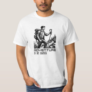 Camiseta Aventura na minha mochila. T-shirt branca