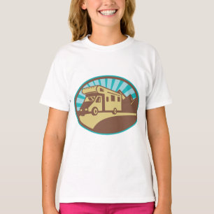 Camiseta Aventura Retro de Caravana de Camping na Montanha