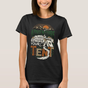Camiseta Aventura vive fora da sua barraca de acampamento h