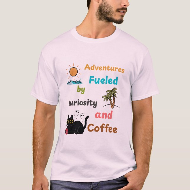 Camiseta Aventuras: Alimentadas por Curiosidade e Café (Frente)