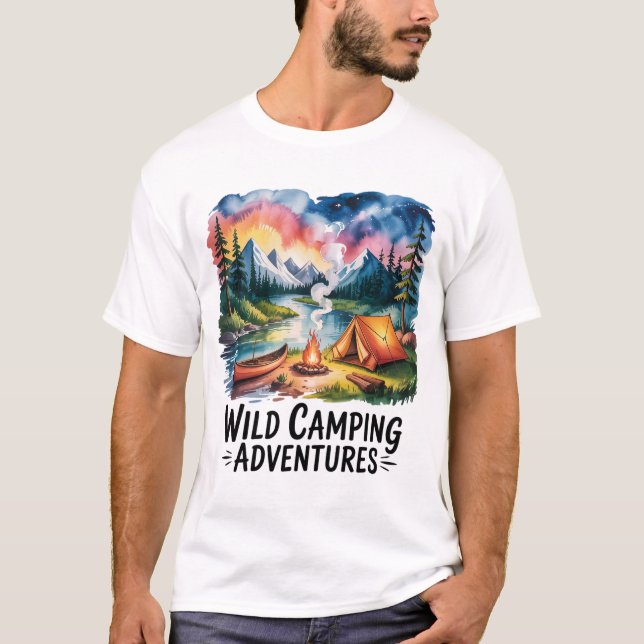 Camiseta Aventuras de Camping Selvagens Design (Frente)