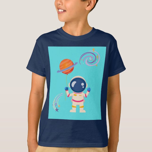 Camiseta Aventuras de desenho animado espacial. (Frente)