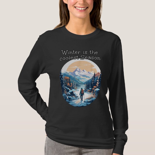 Camiseta Aventuras de inverno mais frias com montanhas e ne (Frente)