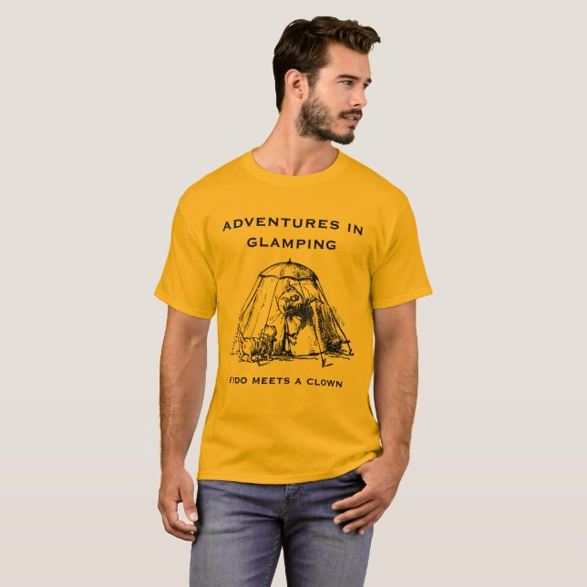 Camiseta Aventuras em Glamping.  Edição Dourado (Frente Completa)