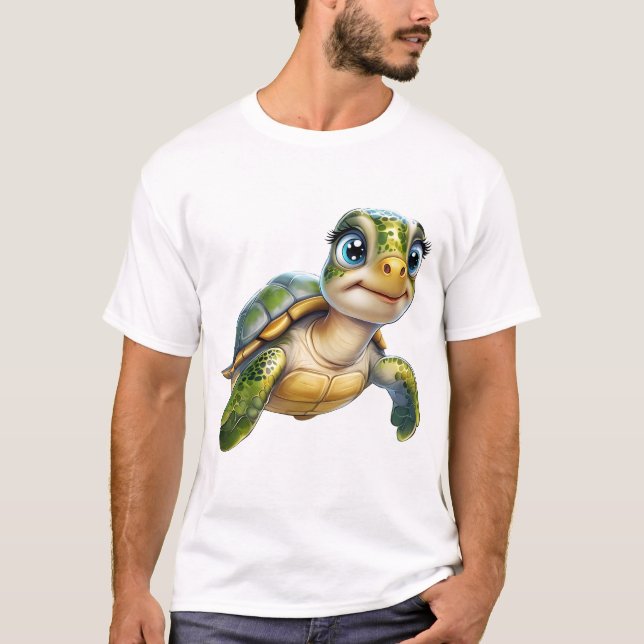 Camiseta Aventuras submarinas com a tartaruga alegre. (Frente)