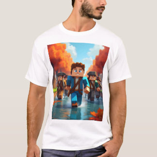 Camiseta Aventureiros da Minecraft explorando um riacho