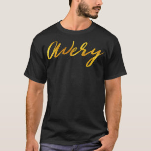 Camiseta Avery Name Mão Letting em Letras Douradas Falsas