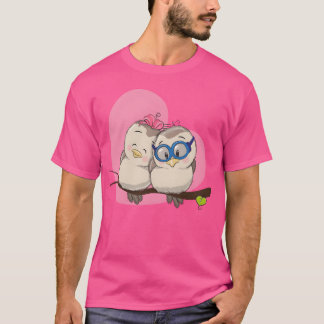 Camiseta Aves casal em amor com vintagem de romc cardíaco