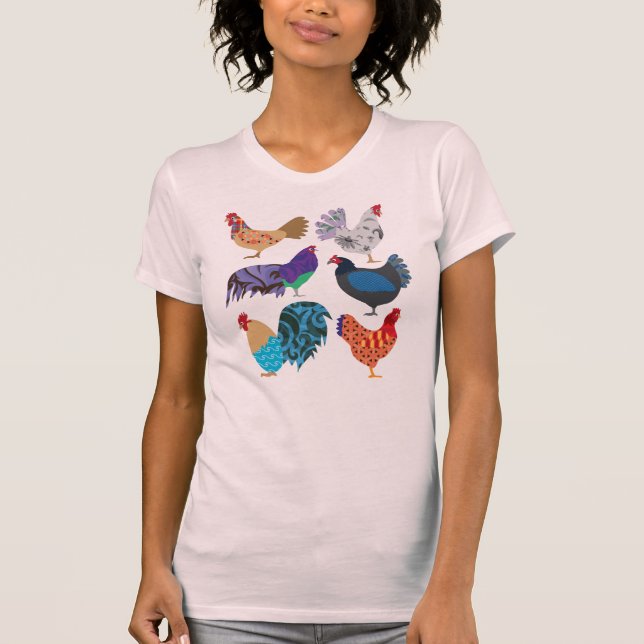 Camiseta Aves Coloridas Da Variedade De Galinha (Frente)