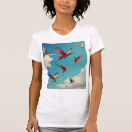 Camiseta Aves coloridas num céu azul