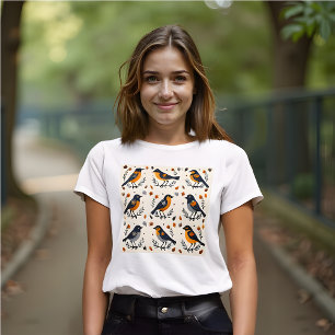 Camiseta Aves de Arte Folclórica - 3x3 Pássaros