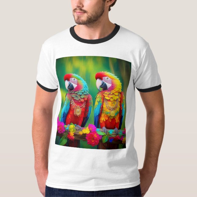 Camiseta Aves De Mata Coloridas Na Ramificação-67859 (Frente)