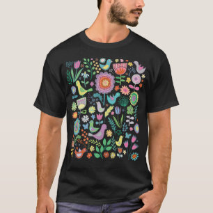 Camiseta Aves E Sangue - Pastéis Em Flora Preta - Bonito
